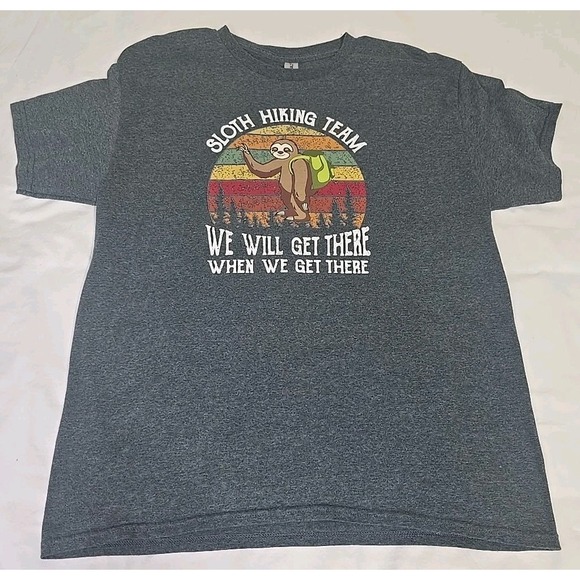 Gildan Other - Gildan Men's Large Sloth Hiking Team Heather Gray T-shirt